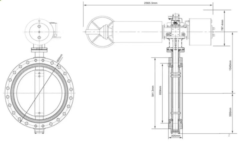 Seawater pneumatic regulating butterfly valve shape and size